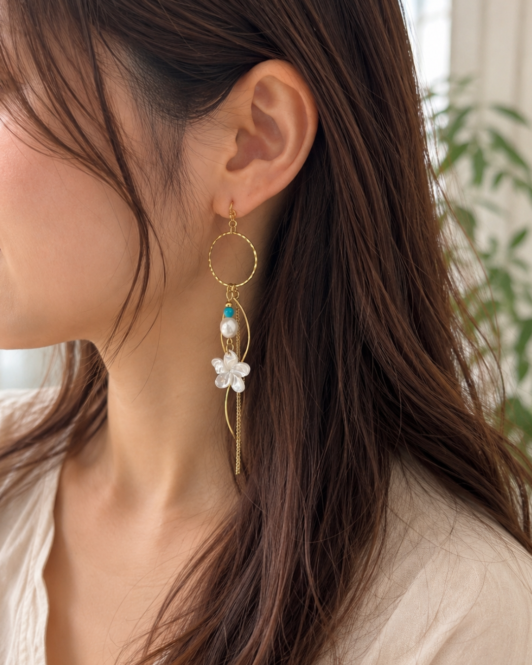 (限定イベント価格)ターコイズプルメリア フープピアス
