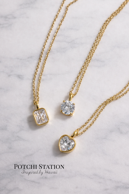 Aloha Waterproof CZ Necklace｜18K PVD 防水 ステンレスネックレス